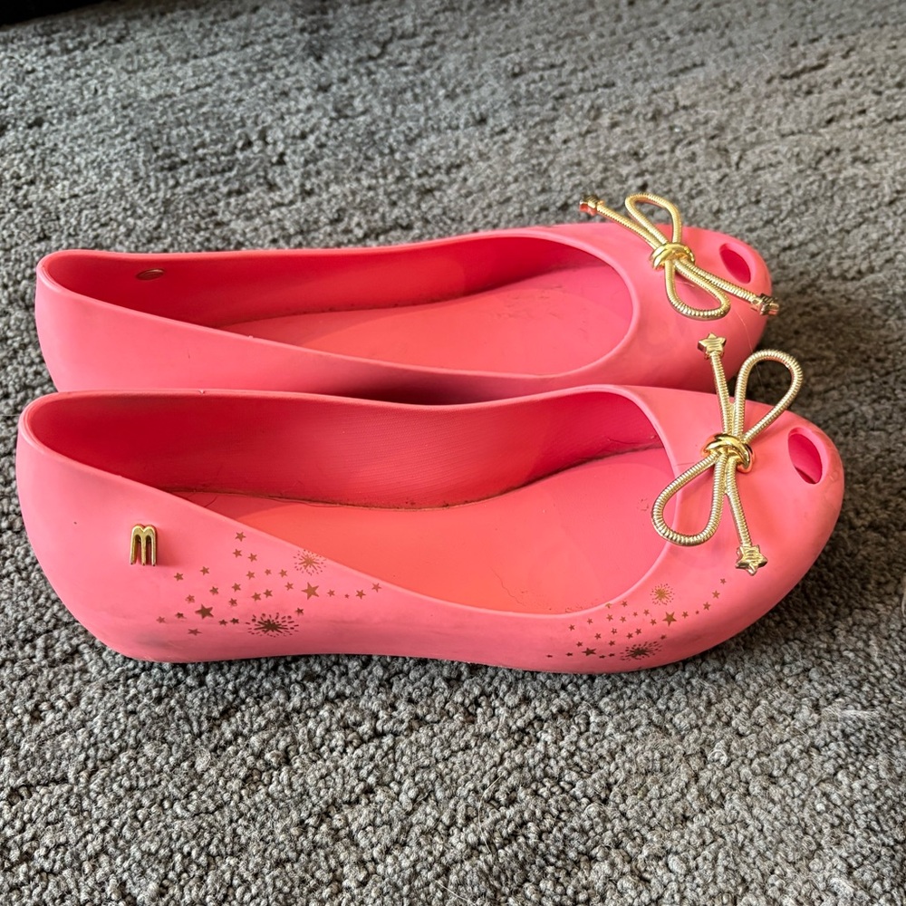 Mini Melissa Pink Flats with Gold Bow
